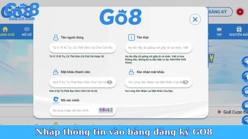 Nhập thông tin vào bảng đăng ký GO8